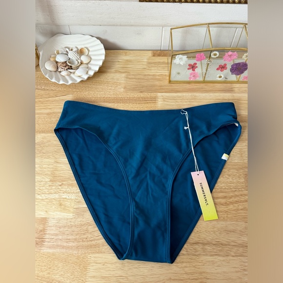 NWT Summersalt The High Leg Mid Rise Bikini Bottom In Blue Size 10 Beach Summer - Picture 1 of 11